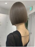 小顔黒髪オリーブグレーココアベージュボブ髪質改善ブリーチ新宿