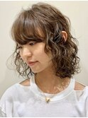 ミディアムボブパーマ/カーリーヘア/大人癖毛くせ毛/洗いざらし