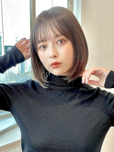 大人可愛い小顔似合わせカット×前下がりボブ×20代30代40代