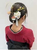 袴ヘア水引きアレンジ金箔ヘア卒業式ヘア丸顔面長ベース顔 K0928