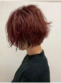 13968黒髪アッシュブラックチェリーレッドワインレッドボブ