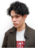 メンズカットサイドパートスパイラルパーマフェードマッシュ0205