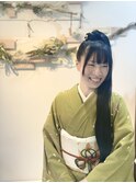 結婚式、訪問着でポニーテール