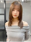 小顔 前髪 レイヤーカット チェリーブラウン"
