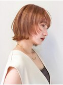 外はねくびれボブ/ココアベージュ/小顔ボブ/クラゲヘアー/谷
