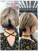 美髪シアーカラーピンクブラウンショートカット切りっぱなしボブ