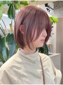 韓国ミルクティーピンクアッシュベージュカラーダブルカラーボブ