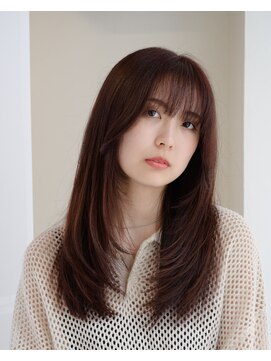 クエント(cuento) レイヤーカットミニウルフロング30代40代前髪チェリーブラウン