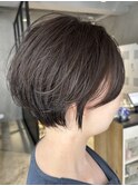 レディースショートボブ毛流れワンカラーショコラブラウンカラー