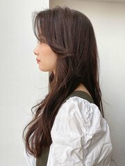 【韓国ヘア】前髪のレイヤーと透け感ある大きめウェーブ（A-34）