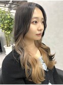 レイヤーロング20代30代韓国ヘア小顔ヘアインナーカラー