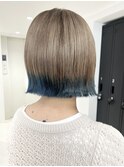 美髪イメチェン外ハネボブ/グレージュブルーデザインスソカラー