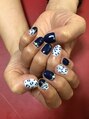 美容室 ティンカーベル&nbsp;秋のネイルネイビー レオパード柄