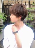 無造作パーマショートボブ、ココアブラウン