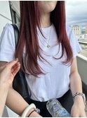ロングヘア カシスピンク 顔周りレイヤーカット 髪質改善カラー
