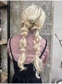ヘアアレンジ/編みおろし/アップスタイル/ハイトーン