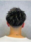 10代20代無造作パーマツーブロック ホワイトメッシュ