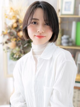 カバーヘア ブリス 戸田公園西口店(COVER HAIR bliss) 斜めバング黒髪小顔切りっぱなしボブa戸田公園20代30代40代