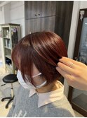 20代30代大人可愛い★小顔ボブ丸みショートレッドブラウンカラー