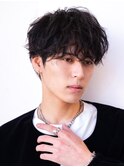 メンズカルマバングオールバックフェザーパーマ韓国ブラック