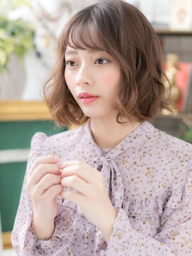 カバーヘア ブリス 川口(COVER HAIR bliss) ピンクグレージュ斜めバング小顔くせ毛カットb川口20代30代40代