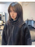 レイヤーカット　グレージュカラー　オリーブベージュ