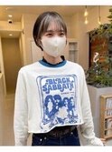 グレージュ切りっぱなしボブ前髪ありミニボブミルクティベージュ