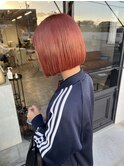 暖色カラー ボブ 1ブリーチ 赤ピンク アプリコットオレンジ