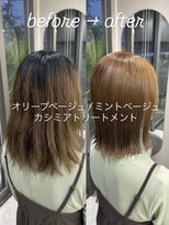 メロウ(mellow)&nbsp;ブリーチなしオリーブベージュ×切りっぱなし外ハネボブ♪