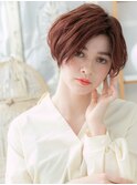 レッドブラウン小顔前下がりショートボブTb12越谷20代30代40代