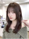 セミロングレイヤー/ダークブラウン/髪質改善
