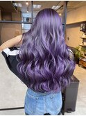 ラベンダーバレイヤージュ、ハイライト、グレージュ、レイヤー