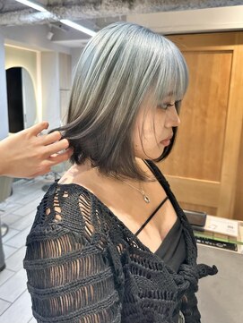 テトラ バイ ネオリーブ 横浜西口店(tetra by neolive) デザインカラー エンドカラー 水色 ケアブリーチ ボブ