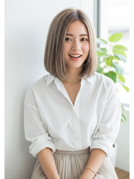 全頭ブリーチ/ミルクティーカラー/内巻きモテボブ