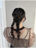 ロングアレンジ結婚式参列お呼ばれヘアセットツインポニーヘア