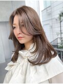 ワンカールレイヤー大人ミディアムロングハイライト前髪カット