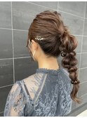 ヘアセット 編み込み無造作たまねぎヘア お呼ばれ