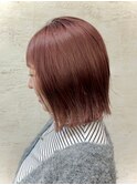 切りっぱなしカットピンクカラーフルバング