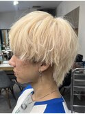 ミルクティーベージュダブルカラー韓国風メンズセンターパート