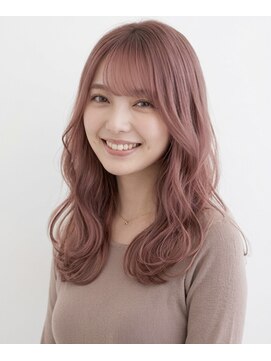 ヘアーエボリューション 【甘めハイトーン】透けるピンクベージュ×韓国風ゆるふわロング
