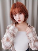 ピンクオレンジゆるふわボブクラゲカットブリーチなし20代Te1!