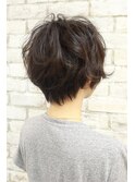 48ワイドバング&モーブカラーのワンサイドくびれミディ風ヘア