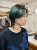 グリーンアッシュ/オリーブグレー/ウルフカット/メンズカット