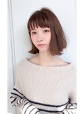 切りっぱなしボブ/ゆるふわウェーブ/レッドブラウン/骨格矯正