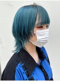 アイスブルーミディアムウルフ/ダブルカラー/ブリーチ/下北沢