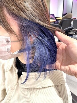 ラッキーヘア 加古川(Lucky Hair) ブルーバイオレットインナーカラー×ミディボブ【カドワキ】