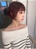 大人ショートボブ×ピンクヘアー ピンクブラウン