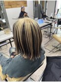ブロンドベージュアンブレラカラーボブルフ小顔ワンレン所沢