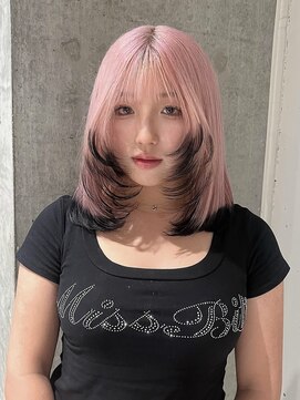 モニカ 栄店(MONIQA) ピンク × 黒　裾カラー