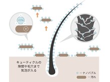 キューティクルの隙間や毛穴に入り込み皮脂汚れを除去できます。